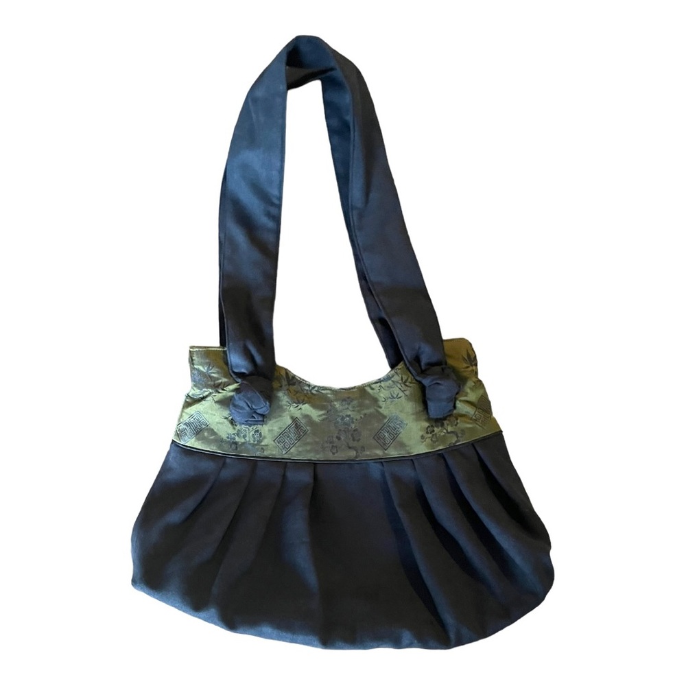 Red Blossom Chartreuse Green Silk Jacquard and Black Old Shanghai Shoulder Bag